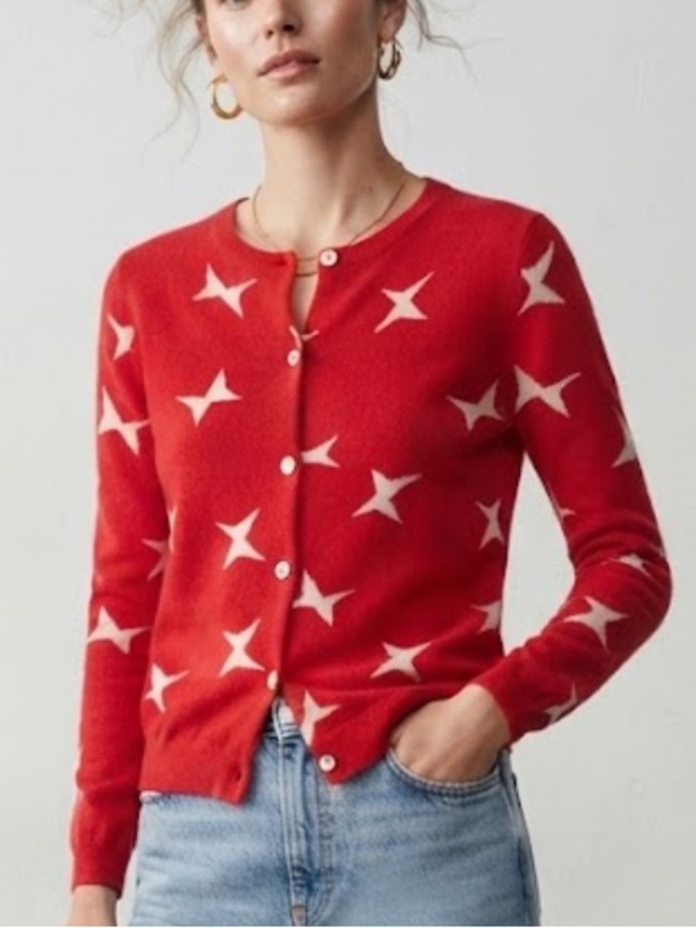 Cath Kidston Cashmere-Kissed Star Cardigan in Red